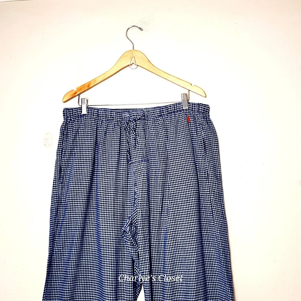 Polo‎ Ralph Lauren Mens Pajama Pants L Blue Gingham Cotton Lounge Sleepwear